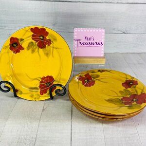 Living Quaters FLEUR DE PARADIS Red Hibiscus Ceramic Lunch Salad Plates Set 4